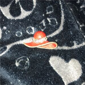 Fancy Red Hat Brooch with Rhinestones